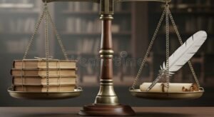 libros antiguos con simbolo de justicia