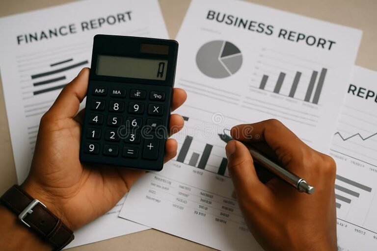 persona calculando finanzas con calculadora moderna