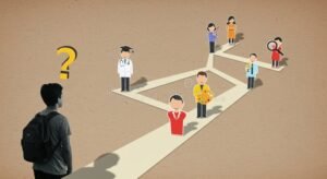 persona eligiendo entre varias opciones de carrera