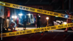 policias investigando escena del crimen nocturna